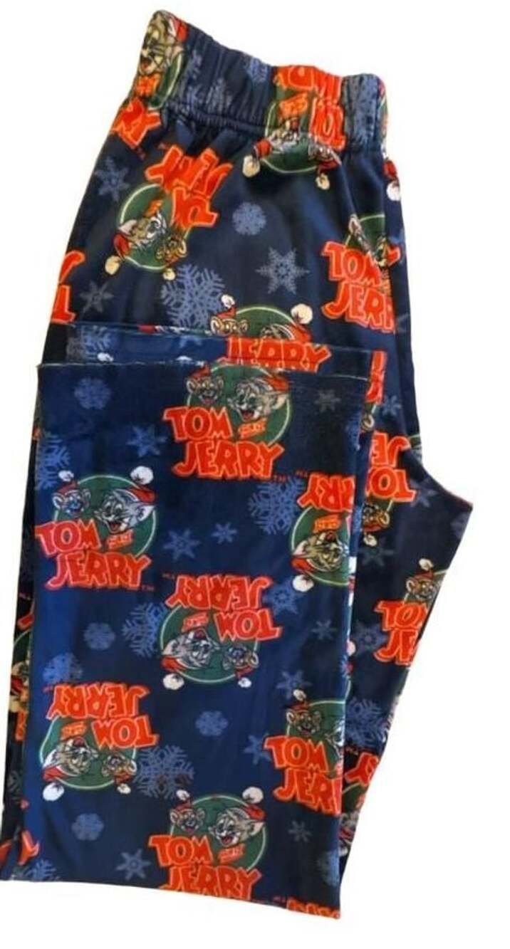 Tom and Jerry Pajama Pants Size S Blue Fleece Christmas Holiday Sleepwear